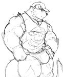  2022 anthro bone bulge clothed clothing echo_(game) echo_(series) echo_project hat headgear headwear hi_res jolly_roger makowolf1 male mammal monochrome muscular muscular_anthro muscular_male mustelid otter pecs shirt sketch skull solo speedo swimwear sydney_bronson tank_top topwear visual_novel wrestler 