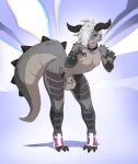animal_genitalia anthro avocado_seed balls big_balls clothing collar deathclaw eyebrow_piercing facial_piercing fallout femboy footwear furgonomics furry-specific_piercing genitals gevaudan_(good4life4ever) hi_res horn horn_piercing leaning leaning_forward male microsoft nipples penis piercing rawr scales scalie sheath solo tail toeless_footwear tongue tongue_piercing
