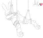  anthro arms_tied bdsm big_ears bondage bound butt clothed clothing digital_media_(artwork) disney female gag god-ale hi_res humanoid judy_hopps lagomorph leporid mammal pawpads paws rabbit restraints rope rope_bondage sketch solo suspension suspension_bondage zootopia 