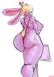  anthro big_breasts big_butt bikini blonde_hair breasts butt cellulite clothing female hair hair_over_eyes hi_res kamu_(peaconk) lagomorph leporid looking_at_viewer mammal purple_body rabbit sling_bikini smashmat smile solo swimwear thick_thighs tied_ears 