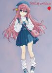  1girl absurdres bag beret blue_eyes blush bocchi_the_rock! character_name full_body gotoh_hitori hat highres long_hair long_sleeves looking_at_viewer pink_hair shoes shoulder_bag skirt sneakers socks solo sweater totalmajorweeb very_long_hair 