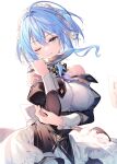  blue_hair breasts green_eyes holding holding_knife knife large_breasts maid maid_headdress original riichu simple_background white_background 