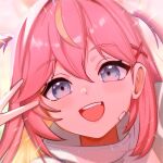  1girl :d aqua_eyes bandaid bandaid_on_cheek bandaid_on_face blonde_hair blumer colored_inner_hair commentary_request emphasis_lines hair_between_eyes hair_ornament indie_virtual_youtuber jacket kotori_hikari long_hair multicolored_hair pink_hair portrait profile_picture smile spanish_commentary streaked_hair teeth turtleneck turtleneck_jacket two_side_up upper_teeth_only v v_over_eye virtual_youtuber white_jacket x_hair_ornament 