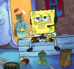 2026 4_fingers absurd_res ambiguous_gender angry anthro artist_name bed biped blue_eyes buckteeth camrymel closed_frown clothing crossed_arms digital_drawing_(artwork) digital_media_(artwork) diving_suit duo eastern_grey_squirrel electronics english_description female_(lore) fingers footwear freckled_face freckles frown furniture gesture grand_theft_auto grand_theft_auto_v grey_squirrel half-closed_eyes hand_gesture headgear headphones headset hi_res jimmy_de_santa kelp_shake looking_at_another male_(lore) mammal man_ray marine mouth_closed narrowed_eyes necktie nickelodeon parody playstation playstation_5 ps5_controller rockstar_games rodent sandy_cheeks sciurid sea_sponge shoes sitting socks sony_corporation sony_interactive_entertainment spongebob_squarepants spongebob_squarepants_(character) tail teeth text thumbs_down tracey_de_santa tree_squirrel yellow_body