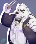  anthro bear borealis_(live_a_hero) clothing conducting_baton conductor eyebrows fur hi_res lifewonders live_a_hero male mammal overweight polar_bear seiga_oekakicho solo suit suspenders thick_eyebrows ursine white_body white_fur 