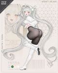  1girl absurdly_long_hair absurdres ass black_pantyhose blanc_(fortune_express)_(nikke) blanc_(nikke) boots character_name coat copyright_name fang full_body fur-trimmed_boots fur_trim goddess_of_victory:_nikke high-waist_pantyhose highres inging823 long_hair no_pants official_alternate_costume official_alternate_hairstyle pantyhose see-through_pantyhose skin_fang smile solo twintails very_long_hair white_boots white_hair white_nails winter_clothes winter_coat yellow_eyes 