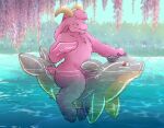 absurd_res anthro blurred_background blurred_foreground bokeh boss_monster_(undertale) bovid caprine chest_tuft duo flipper_hands flippers flower forest forest_background fur goat goat_boy9 grey_body grey_fur grey_horn head_tuft hi_res horn inanimate_transformation lake latex living_pool_toy looking_down looking_up male mammal mot multicolored_body multicolored_fur nature nature_background nozzle orange_eyes petals pink_body pink_fur plant pool_float pool_toy pooltoy_transformation red_eyes reflection riding shimmering splashing_water story story_in_description struggling tan_body tan_fur transformation tree tuft wet wet_body wet_fur white_horn wisteria_(flower)