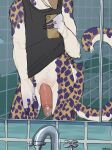 2_tails absurd_res animal_print apple_inc. bathroom cellphone cheetah_print electronics erection faucet frantzez_(frantzez) genitals hi_res humanoid_genitalia humanoid_penis iphone long_nails male mothaala multi_tail nude penis phone selfie sergal smartphone solo tail