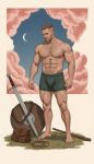  ai-generated armor character crescent digital fantasy highres night non-web_source sword warrior weapon 