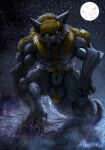 2020 4_toes 5_fingers abs animal_genitalia anthro arm_tuft backlighting ball_tuft balls biceps big_balls big_muscles big_sheath biped black_body black_claws black_fur black_nose body_hair broad_shoulders brown_hair canid canine cheek_tuft claws cool_colors crouching curled_fingers deltoids dewclaw digitigrade elbow_tuft facial_tuft feet finger_claws fingers fluffy fluffy_tail fog forearm_muscles full_moon fur genitals glowing glowing_eyes green_eyes hair happy_trail hi_res imposing ishiga-san light lighting looking_at_viewer male mammal mane moon moonlight muscular muscular_anthro muscular_male mythological_canine mythological_creature mythology night nude nude_anthro nude_male outside paws pecs pivoted_ears prowling pubes quads sheath signature sky snout solo star starry_sky story story_in_description tail toe_claws toes triceps tuft werecanid werecanine werecreature werewolf yamato_iouko