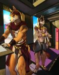  anubian_jackal brown_body brown_fur canid canine canis desert egyptian franubis fur hi_res horn jackal male mammal muscular muscular_male papyrus temple 