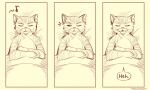  anthro bed dialogue domestic_cat dreamworks english_text felid feline felis furniture hi_res machaon male mammal pictographics puss_in_boots_(dreamworks) solo text 