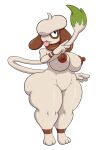  anthro areola beret better_version_at_source big_breasts big_butt black_eyes blep breasts brown_areola brown_nipples butt clothing dipstick_tail featureless_crotch female generation_2_pokemon hat headgear headwear hi_res huge_hips huge_thighs looking_at_viewer markings nintendo nipples nude pokemon pokemon_(species) smeargle solo tail tail_markings thegeckoninja thick_thighs tongue tongue_out white_body wide_hips 