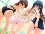  3girls ass bent_over bishoujo_(game) black_hair blonde_hair blush breasts brown_eyes brown_hair censored closed_eyes clothes_pull clothing_aside competition_swimsuit game_cg haruna_altonen large_variant_set long_hair looking_back mosaic_censoring multiple_girls nipples nonohara_miki one-piece_swimsuit one-piece_swimsuit_pull one-piece_tan pussy school_swimsuit small_breasts swimsuit swimsuit_aside tachibana_kyouka_(bishoujo) tan tanlines variant_set watase_tamaki wet white_one-piece_swimsuit 