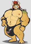  2023 abs anthro barazoku barefoot bedroom_eyes biceps big_bulge big_muscles big_pecs bowser bracelet bulge claws clothed clothing collar eyebrows feet grey_background hair haps hi_res horn huge_bulge huge_muscles huge_pecs huge_thighs jewelry koopa looking_at_viewer male mario_bros muscular muscular_anthro muscular_male narrowed_eyes navel nintendo nipples non-mammal_nipples pecs plantigrade scalie seductive shadow shell signature simple_background smile smirk solo spiked_bracelet spiked_collar spiked_shell spikes spikes_(anatomy) standing teeth thick_thighs thong topless topless_anthro topless_male underwear 