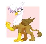  2023 absurd_res aquaticvibes avian beak brown_body brown_feathers claws digital_media_(artwork) eyelashes feathered_wings feathers female feral friendship_is_magic gilda_(mlp) gryphon hasbro hi_res long_tail looking_down my_little_pony mythological_avian mythology simple_background smile tail tail_tuft talons toe_claws tuft white_body white_feathers wings yellow_beak yellow_eyes 