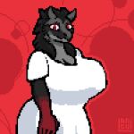 1:1 animal_genitalia animal_penis animated balls big_balls big_breasts big_penis breasts clothing digital_media_(artwork) dinosaur equine_genitalia equine_penis feathered_dinosaur feathered_scalie feathers female flashing flashing_breasts genitals happy intersex jiggle_physics jiggling langui penis pixel_(artwork) pixel_animation prehistoric_species red_eyes reptile scalie smile smiling_at_viewer undressing undressing_self