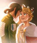  2girls blonde_hair blue_eyes blush brown_hair chalseu christa_renz crown hand_on_another&#039;s_cheek hand_on_another&#039;s_face highres multiple_girls parted_lips queen shingeki_no_kyojin ymir_(shingeki_no_kyojin) yuri 