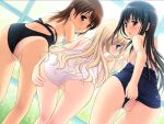  3girls ass bent_over bishoujo_(game) black_hair blonde_hair blue_eyes blush breasts brown_eyes brown_hair censored clothes_pull clothing_aside competition_swimsuit game_cg haruna_altonen large_variant_set long_hair looking_back mosaic_censoring multiple_girls nipples nonohara_miki one-piece_swimsuit one-piece_swimsuit_pull one-piece_tan pussy school_swimsuit small_breasts swimsuit swimsuit_aside tachibana_kyouka_(bishoujo) take_your_pick tan tanlines variant_set watase_tamaki wet white_one-piece_swimsuit 