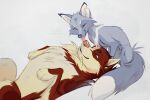 azzai black_eyebrows blue_body blue_eyes blue_fur canid canine canis cheek_tuft chest_tuft colored colored_sketch digital_drawing_(artwork) digital_media_(artwork) domestic_dog duo ear_piercing eyebrows eyes_closed facial_tuft female feral fox fur hi_res husky looking_at_another lying male male/female mammal markings nordic_sled_dog nose_lick on_back piercing pink_nose red_body red_fur red_markings romantic romantic_couple simple_background sitting size_difference sketch smaller_female smile snout spitz tail tan_body tan_fur tuft white_eyebrows white_markings