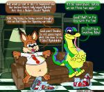  abdominal_bulge ambiguous_gender ambiguous_prey anthro belly belly_expansion bobcat bodily_fluids bubsy bubsy_(series) bubsy_bobcat classic_sonic classic_sonic_(universe) clothing dialogue duo eulipotyphlan expansion felid feline fi-fi_the_destroyer footwear furniture gecko gex_(series) gex_the_gecko hedgehog humor inside invalid_background lamp lizard lynx male male/male mammal navel oral_vore predator/prey pun reptile rumbling_stomach saliva scalie sega shelf shirt shoes sofa sonic_the_hedgehog sonic_the_hedgehog_(series) speech_bubble text tongue tongue_out topwear vore 