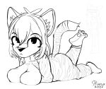  anthro black_and_white breasts breasts_on_ground felid female hi_res hima_nsfw looking_up maha_(hima_nsfw) mammal monochrome pantherine raised_foot short_stack sketch solo tiger 