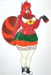  absolute_territory ahoge ailurid anthro bao_azalea big_breasts big_butt bottomwear breasts brown_eyes butt cleavage clothed clothing curvy_figure female footwear fur hair hi_res holding_object hourglass_figure jacket mammal nintendo nintendo_switch pants partially_unzipped red_body red_fur red_hair red_panda smile socks solo thaliaglacyswells topwear wide_hips 