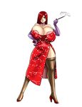  aqua_eyes atlantic attlantic breasts character_request cosplay dress fallout hair_over_one_eye high_heels huge_breasts jessica_rabbit jessica_rabbit_(cosplay) jpeg_artifacts kat_(fallout) katt long_hair red_hair scar simple_background smoking thighhighs who_framed_roger_rabbit 