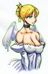  angel blonde_hair blue_eyes breasts cleavage covered_nipples kikuta large_breasts solo wings 