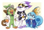  2019 alternate_species anthro band-aid bandage chain clothed clothing comic eyewear feet floppy_ears fur furrification glasses green_fur grookey group guzma hair lagomorph macuaine male mammal molayne nintendo open_mouth pok&eacute;mon pok&eacute;mon_(species) primate professor_kukui reptile scalie scorbunny sobble team_skull video_games white_fur 