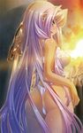  artist_request ass back blue_eyes blush camisole dark_skin from_behind highres hikage_eiji koihime_musou lingerie long_hair looking_back panties purple_hair sky sonken sonsaku sunset sword thong underwear very_long_hair weapon 