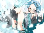  1boy blue_hair crossdress crossdressing glasses hatsune_miku_(cosplay) headphones inazuma_eleven inazuma_eleven_(series) male male_focus miku_cosplay otomura_gakuya purple_eyes solo trap 