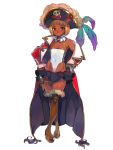  1girl blonde_hair blue_eyes bob_cut boots breasts coat dark_skin f.s. feathers frills highleg knee_boots original overcoat pirate revealing_clothes skirt skull small_breasts strapless tan tassel 
