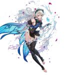  1girl bangs bare_shoulders breasts cape corrin_(female)_(fire_emblem) corrin_(fire_emblem) dress ekao elbow_gloves fire_emblem fire_emblem_fates fire_emblem_heroes full_body gloves gradient_clothes hair_ornament hairband highres long_hair medium_breasts non-web_source official_art red_eyes see-through short_dress sleeveless sleeveless_dress solo thighhighs thighs thorns toeless_legwear toes transparent_background white_hair 