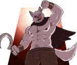  2023 abs absurd_res anthro arm_wraps biceps black_clothing black_nipples black_sclera bottomwear bulge canid canine canis cloak clothed clothing death_(puss_in_boots) digital_media_(artwork) dreamworks fingers fur grey_body grey_fur hi_res looking_at_viewer male mammal mezzmar muscular muscular_male nipples pants pecs puss_in_boots_(film) puss_in_boots_the_last_wish red_eyes simple_background smile smiling_at_viewer solo teeth view_from_below white_background wolf wraps 