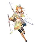  1girl arrow_(projectile) bangs boots etie_(fire_emblem) fire_emblem fire_emblem_engage fire_emblem_heroes full_body green_eyes hair_ornament highres knee_boots long_hair long_sleeves midriff navel non-web_source official_art orange_hair pantyhose quiver skirt solo stomach transparent_background 
