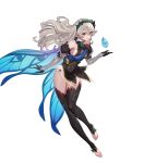  1girl bangs bare_shoulders breasts cape corrin_(female)_(fire_emblem) corrin_(fire_emblem) dress ekao elbow_gloves fire_emblem fire_emblem_fates fire_emblem_heroes full_body gloves gradient_clothes hair_ornament hairband highres long_hair medium_breasts non-web_source official_art red_eyes see-through short_dress sleeveless sleeveless_dress solo thighhighs thighs thorns toeless_legwear toes transparent_background white_hair 