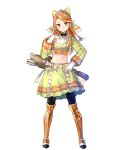  1girl arrow_(projectile) bangs boots etie_(fire_emblem) fire_emblem fire_emblem_engage fire_emblem_heroes full_body green_eyes hair_ornament highres knee_boots long_hair long_sleeves midriff navel non-web_source official_art orange_hair pantyhose quiver skirt solo stomach transparent_background 