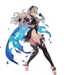  1girl bangs bare_shoulders breasts cape corrin_(female)_(fire_emblem) corrin_(fire_emblem) dress ekao elbow_gloves fire_emblem fire_emblem_fates fire_emblem_heroes full_body gloves gradient_clothes hair_ornament hairband highres long_hair medium_breasts non-web_source official_art red_eyes see-through short_dress sleeveless sleeveless_dress solo thighhighs thighs thorns toeless_legwear toes transparent_background white_hair 