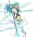  1girl ankle_boots aqua_hair armor belt boots braid breasts chloe_(fire_emblem) dress earrings elbow_gloves fire_emblem fire_emblem_engage fire_emblem_heroes full_body garter_straps gloves green_eyes hair_ornament highres jewelry kainown long_hair medium_breasts non-web_source official_art pelvic_curtain short_dress shoulder_armor solo thighhighs transparent_background zettai_ryouiki 