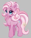  2022 blue_eyes cabbage-arts cutie_mark digital_drawing_(artwork) digital_media_(artwork) earth_pony equid equine female feral full-length_portrait fur grey_background hair hasbro horse mammal my_little_pony my_little_pony_(2003) pink_body pink_fur pink_hair pink_tail pinkie_pie_(g3) pony portrait quadruped simple_background solo sparkly_eyes standing tail 