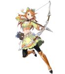  1girl arrow_(projectile) bangs boots etie_(fire_emblem) fire_emblem fire_emblem_engage fire_emblem_heroes full_body green_eyes hair_ornament highres knee_boots long_hair long_sleeves midriff navel non-web_source official_art orange_hair pantyhose quiver skirt solo stomach transparent_background 