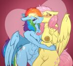  &lt;3 abs areola blue_body blue_fur blush breasts cutie_mark equid equine eyes_closed female female/female fluttershy_(mlp) friendship_is_magic fur genitals hasbro hi_res kissing mammal muscular muscular_female my_little_pony nipples pegasus pink_background pussy rainbow_dash_(mlp) simple_background wings witchtaunter yellow_body yellow_fur 