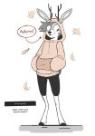  ambiguous_gender anthro bottomwear clothed clothing deer dialogue english_text falling_leaves full-length_portrait hand_in_pocket hi_res hood hoodie hooves horn leaf looking_away male_(lore) mammal pablo_(pcraxkers) pcraxkers pockets portrait shorts simple_background solo standing text topwear unguligrade 