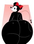 anthro bedroom_eyes big_butt black_body black_eyes bow_ribbon butt disney female hi_res huge_butt huge_hips huge_thighs ll-ss looking_at_viewer looking_back mammal minnie_mouse mouse murid murine narrowed_eyes nude rodent seductive smile solo thick_thighs wide_hips 