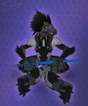  3_fingers 3_toes alien amber_eyes anthro arm_tuft armor avian beak black_body black_feathers body_armor claws clothed clothing colored crossed_legs digitigrade fangs feather_hair feather_tuft feathered_crest feathers feet finger_claws fingers geometric_background guyver89 halo_(series) head_crest hi_res holding_object holding_sword holding_weapon kig-yar looking_away male melee_weapon microsoft ninjato pseudo_hair pupils scales scalie simple_background sitting slit_pupils solo sword t&#039;vaoan teeth tight_clothing toes tuft weapon xbox_game_studios yellow_sclera 