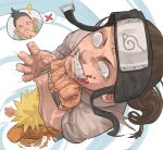  ! 3boys blonde_hair blood blood_from_mouth brown_hair brown_shirt bruniosktch clenched_teeth forehead_protector highres hyuuga_neji jacket konohagakure_symbol long_hair male_focus multiple_boys nara_shikamaru naruto_(classic) naruto_(series) orange_jacket punching shirt speech_bubble teeth uppercut uzumaki_naruto 