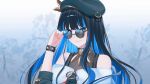  1girl black_hair blue_hair fate/grand_order fate_(series) glasses hat highres huitzilopochtli_(fate) long_hair round_eyewear solo sunglasses upper_body user_vjdv7335 