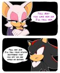  2023 anthro bat breasts chocomilkamy clothing comic dialogue duo english_text eulipotyphlan eyeshadow female gloves handwear hedgehog hi_res makeup male mammal open_mouth rouge_the_bat sega shadow_the_hedgehog sonic_the_hedgehog_(series) speech_bubble text tuft 