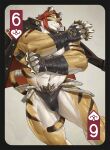 2020 abs anthro barazoku black_clothing black_hair black_jacket black_thong black_topwear black_underwear brass_knuckles card clothing felid forearm_muscles fur hair jacket male mammal melee_weapon multicolored_body multicolored_fur muscular muscular_anthro muscular_male navel number pantherine playing_card playing_card_template pubes solo striped_body striped_fur stripes tail tail_between_legs tail_wraps thong tiger tooboshoo topwear underwear weapon white_body white_fur wraps wrist_wraps yellow_body yellow_fur